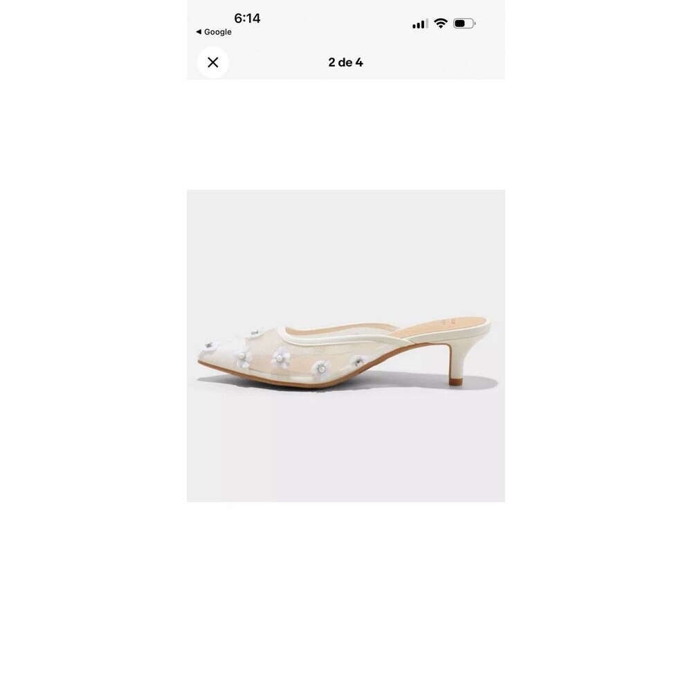 A New Day Delilah Mule Womens US 9 White Mesh Floral Memory Foam Kitten Heel - Picture 4 of 10